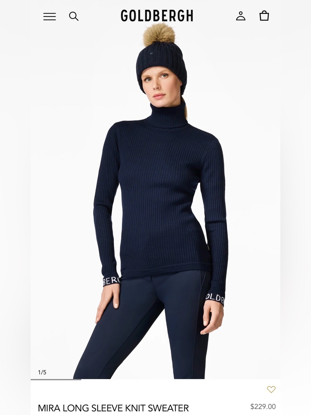 Goldbergh Navy Ribbed Turtleneck Sweater NWT Size Small.